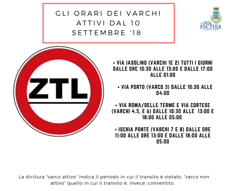 ISCHIA, DAL 10 SETTEMBRE CAMBIANO GLI ORARI DELLE ZTL