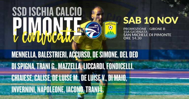 CALCIO. PIMONTE – ISCHIA, I CONVOCATI DI MISTER BILARDI