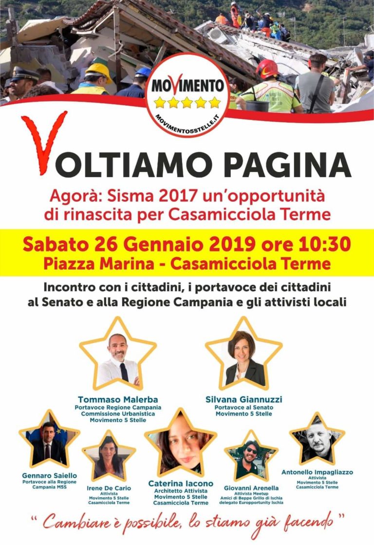 SABATO L’AGORÀ DEL MOVIMENTO 5 STELLE A CASAMICCIOLA