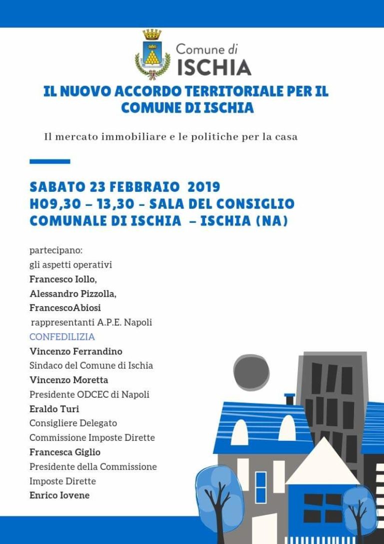 IL NUOVO ACCORDO TERRITORIALE PER IL COMUNE DI ISCHIA, SABATO IL CONVEGNO