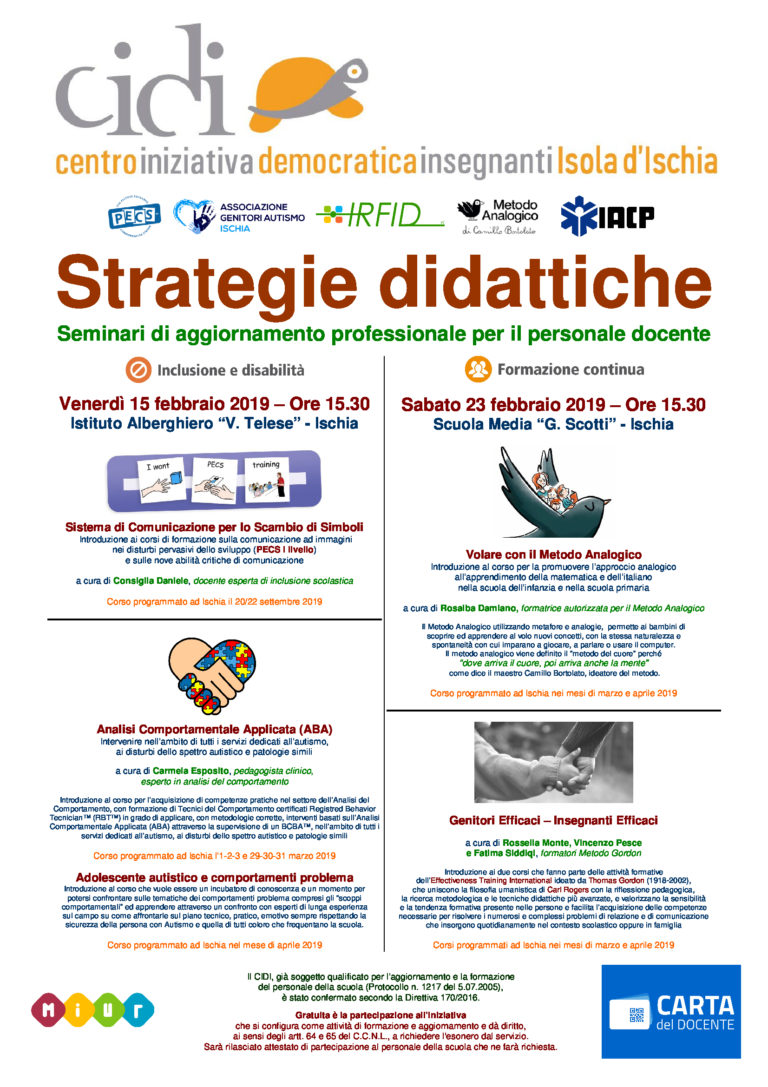 STRATEGIE EDUCATIVE, DUE SEMINARI DI AGGIORNAMENTO PROFESSIONALE PER I DOCENTI