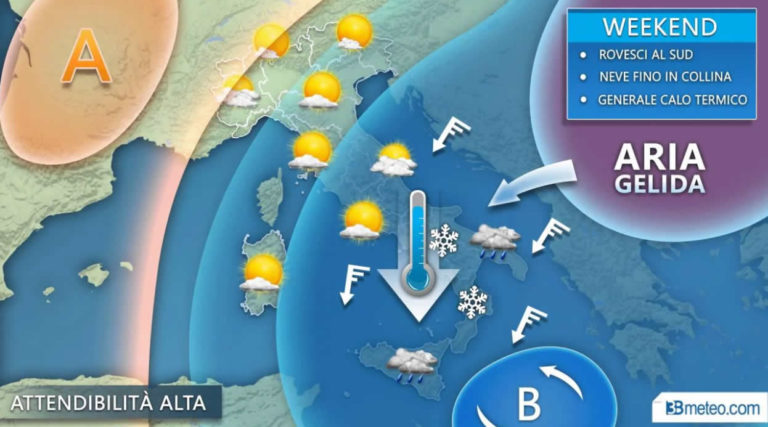 METEO – ARRIVA IL FREDDO, NEVE ANCHE A QUOTE BASSE