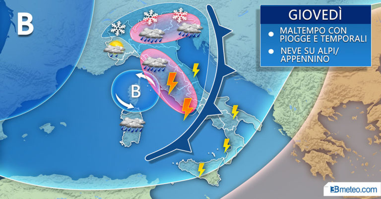 METEO – RITORNA IL MALTEMPO: PIOGGIA E CALO DELLE TEMPERATURE