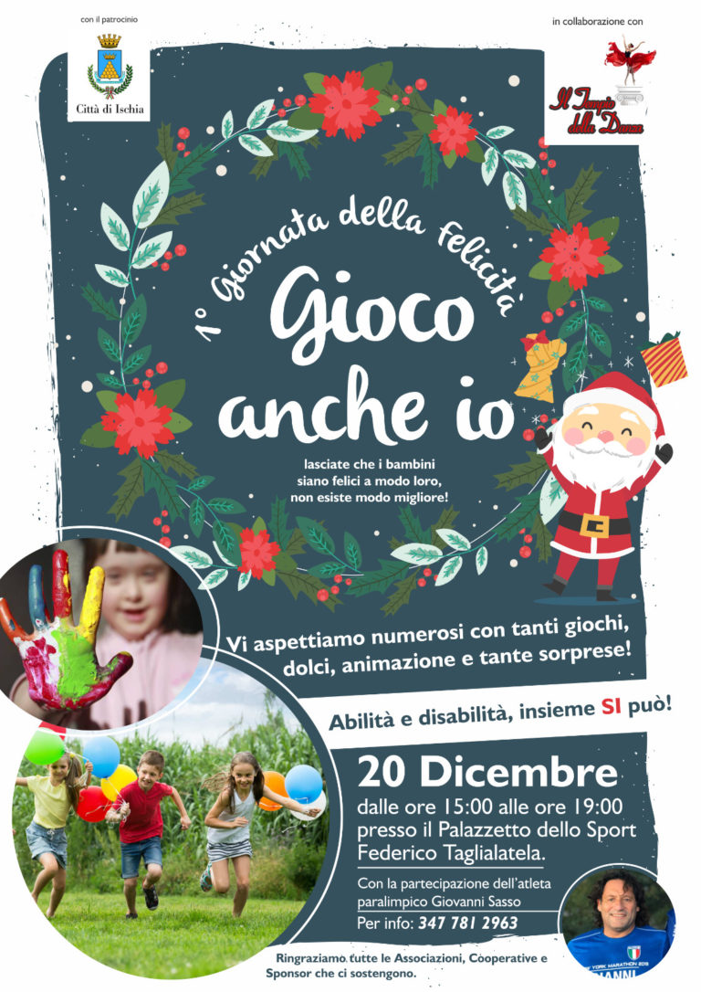 “GIORNATA DELLA FELICITA'”, VENERDI’ 20 DICEMBRE IMPORTANTE INIZIATIVA DI SPORT ED INCLUSIONE SOCIALE PRESSO IL PALAZZETTO DELLO SPORT