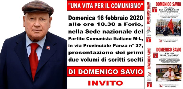 DOMENICA 16 FEBBRAIO DOMENICO SAVIO COMPIE 80 ANNI, ALLE ORE 10.30 NELLA SEDE DEL PCIM-L DI FORIO SARANNO PRESENTATI I SUOI PRIMI DUE VOLUMI DI SCRITTI SCELTI