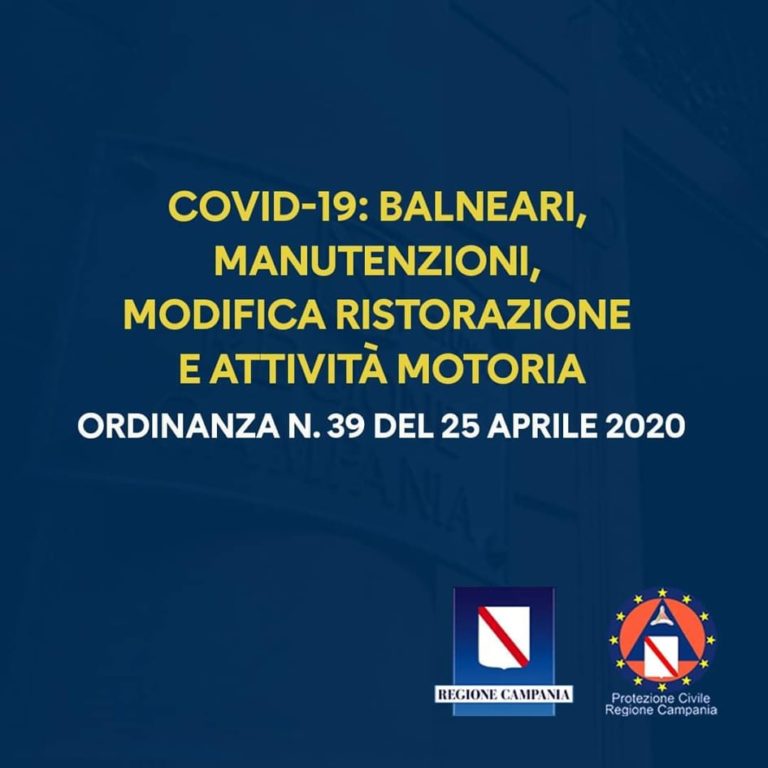 COVID-19, NUOVA ORDINANAZA DI DE LUCA RIGUARDANTE BALNEARI, MANUTENZIONI, MODIFICA RISTORAZIONE E ATTIVITÀ MOTORIA