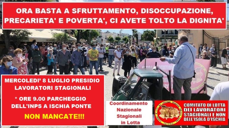 “CI AVETE TOLTO LA DIGNITA'”, MERCOLEDI’ DAVANTI ALL’INPS DI ISCHIA PROTESTA DEGLI STAGIONALI