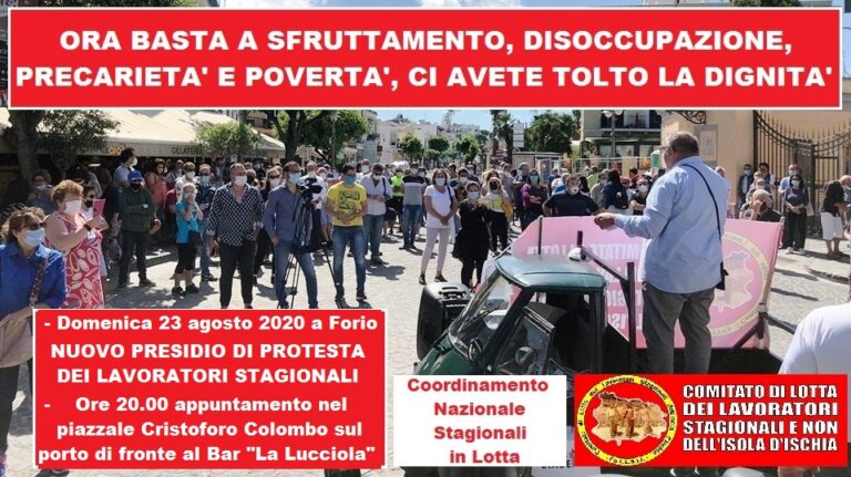 DOMENICA ALLE ORE 20.00 SUL PORTO DI FORIO, NUOVA PROTESTA DEGLI STAGIONALI