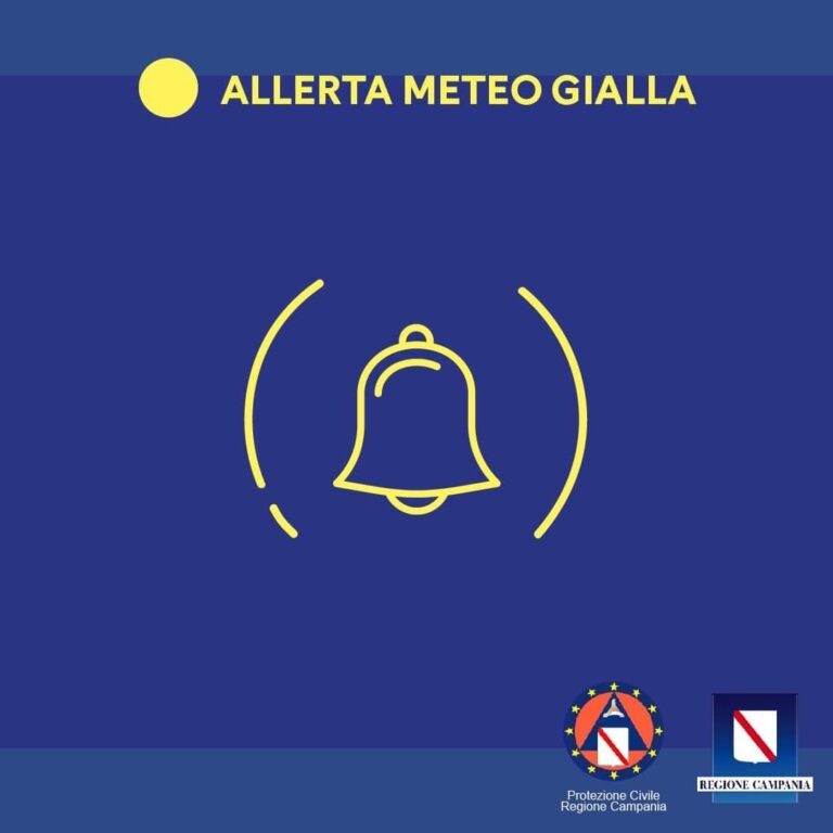 PROTEZIONE CIVILE CAMPANIA: ALLERTA METEO GIALLA PER TEMPORALI DALLE 12 DI DOMANI. POSSIBILI GRANDINATE E RAFFICHE DI VENTO.