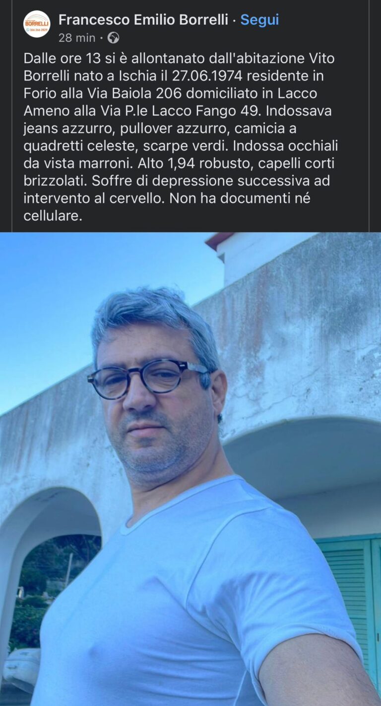 E’ SCOMPARSO VITO BORRELLI, APPELLO SUI SOCIAL