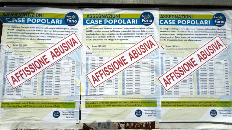 CASE POPOLARI E MANIFESTI ABUSIVI, IL SINDACO: DA LOFFREDO & CO. CADUTA DI STILE